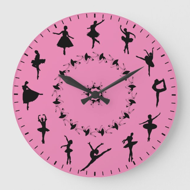 Unique Ballerina Silhouettes Themed Large Clock Stor Klocka (Framsida)