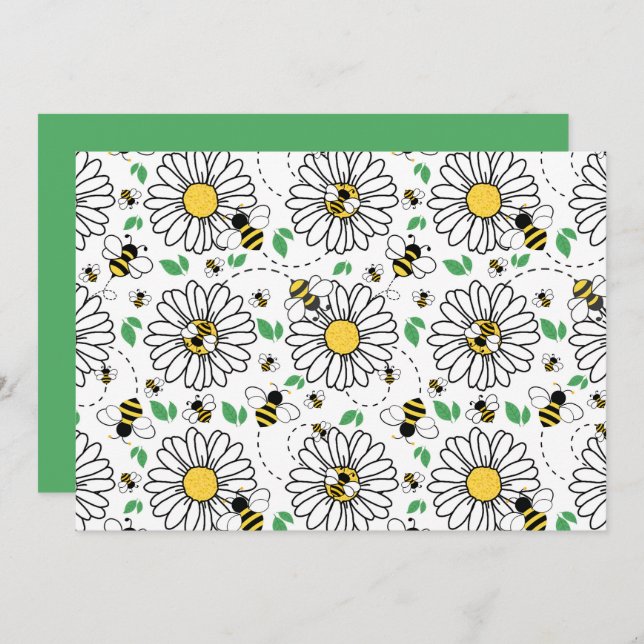 Unique Bees & Daisies Spring Note Card Anteckningskort (Fram/baksida)