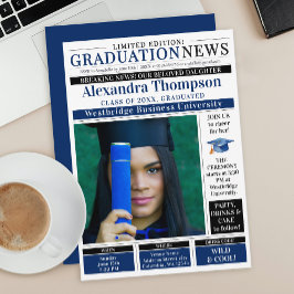 Unique Blue Graduation Newspaper Breaking News Inbjudningar