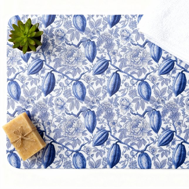 Unique Blue Toile Cocoa Chic Botanical Pattern Badrumsmatta (Skapare uppladdad)