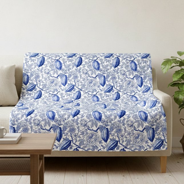 Unique Blue Toile Cocoa Chic Botanical Pattern Fleecefilt (Skapare uppladdad)