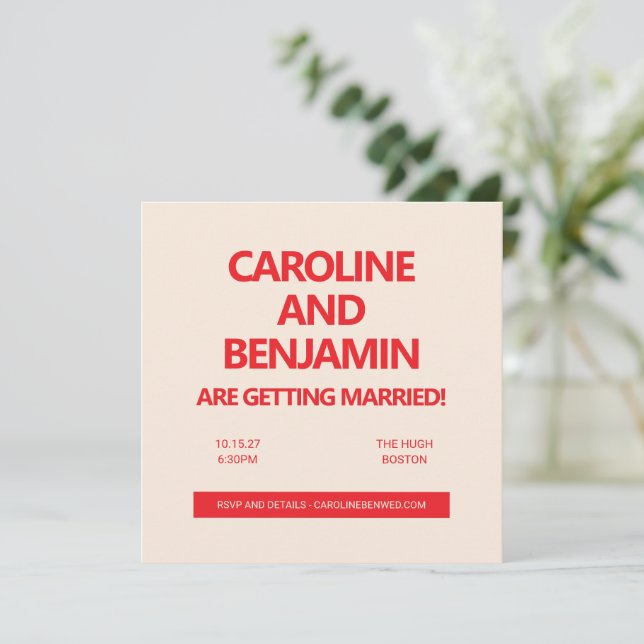 Unique Bold Red Text Modern Minimalist Wedding  Inbjudningar (Stående Fram)