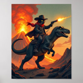 Unique Cat Cowboy Riding Dinosaur | Cat Cowboy Poster