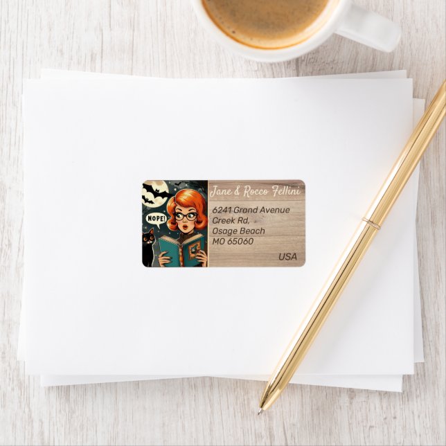 Unique cat Lady Halloween theme custom address Adressetikett (Insitu)