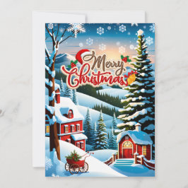 Unique Christmas Card with Red Houses in the Mount Julkort