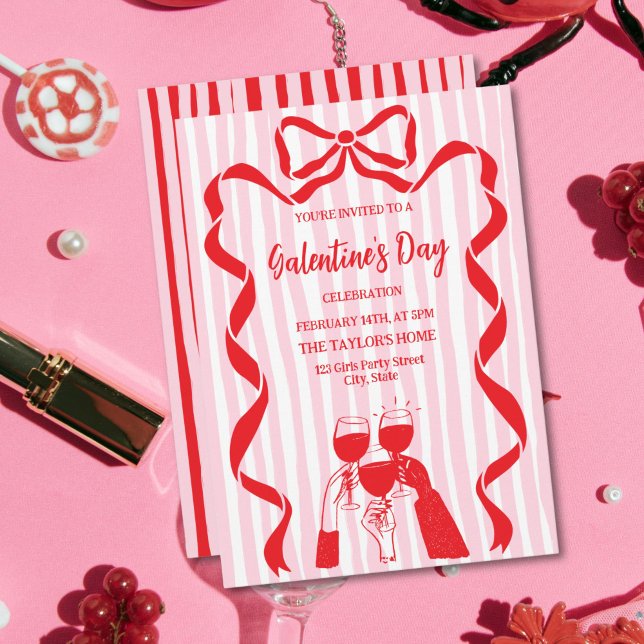 Unique Cocktail Galentine's Day Party Brunch  Inbjudningar (red and pink doodle galentine's cocktail party invitation)