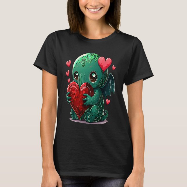 Unique Cute Cthulhu Valentines Day T Shirt (Framsida)
