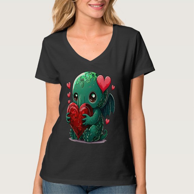 Unique Cute Cthulhu Valentines Day T Shirt (Framsida)