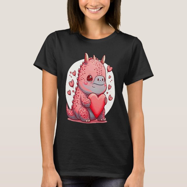 Unique Cute Dino Dazecore Valentines Day T Shirt (Framsida)