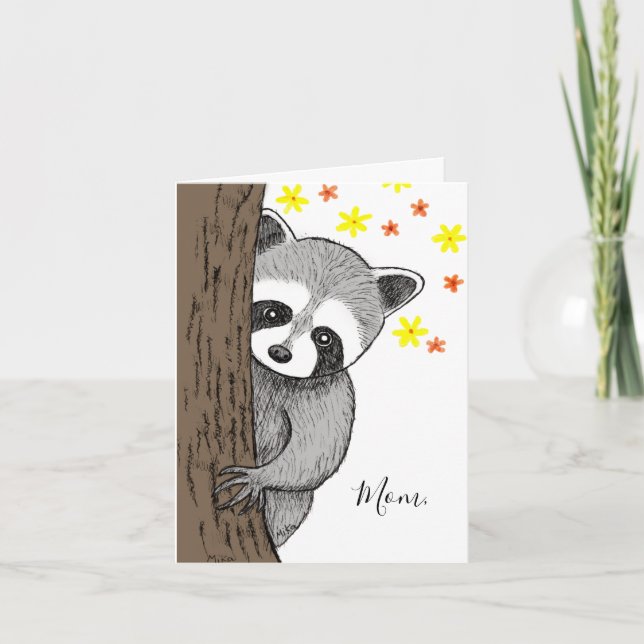 Unique Cute Raccoon Customizable Text Mother's Day Kort (Framsida)