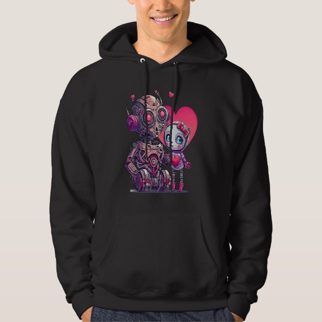 Unique Cute Robot Valentines Day Hoodie (Framsida)