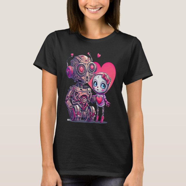 Unique Cute Robot Valentines Day T Shirt (Framsida)