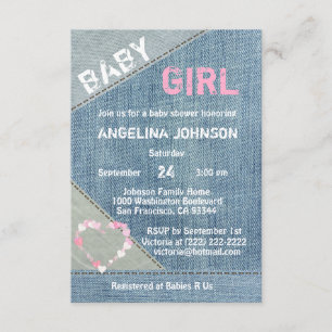 UNIQUE Denim Girls Baby Shower-inbjudningar Inbjudningar