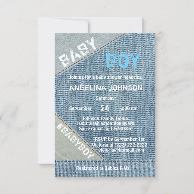 UNIQUE Denim Jeans Boy Baby Shower-inbjudningar Inbjudningar (Framsida)