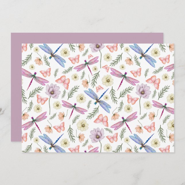 Unique Dragonflies & Butterflies Note Card Anteckningskort (Fram/baksida)