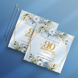 Unique Elegant Script Dusty Blue 90th Birthday  Gästböcker