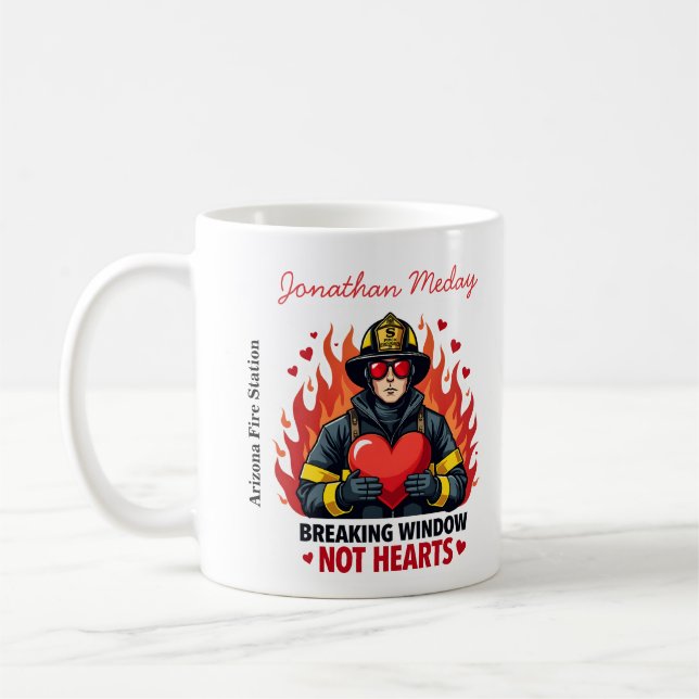 Unique Firefighter Love Black and Red Text Kaffemugg (Vänster)