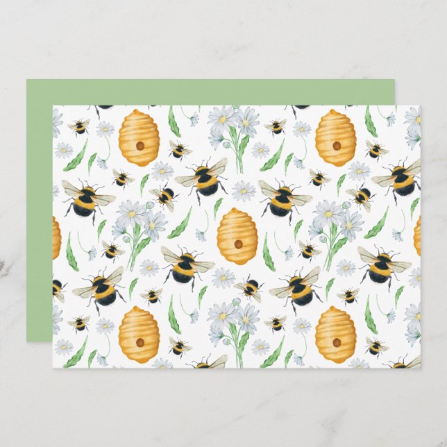 Unique Floral Honey Bees Note Card Anteckningskort (Fram/baksida)