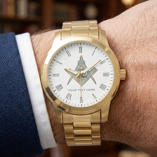 Unique Freemason Gifts | Gold Masonic Compass Armbandsur (Unique Freemason Gifts | Gold Masonic Compass Watch)