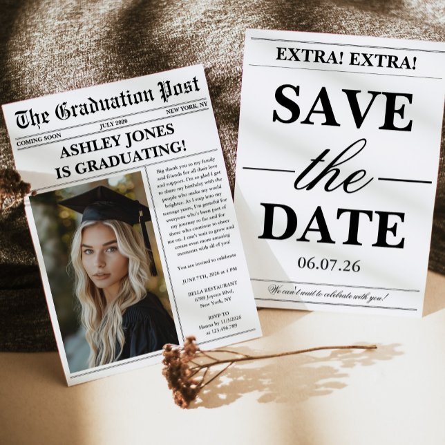 Unique Fun Newspaper Photo Graduation  Inbjudningar (Skapare uppladdad)