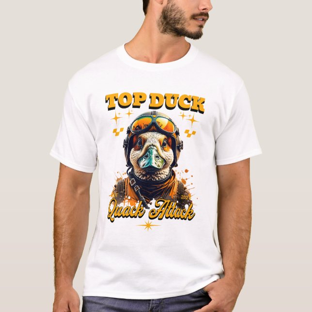 Unique Funny Duck Pilot Top Duck Quack Attack Art T Shirt (Framsida)