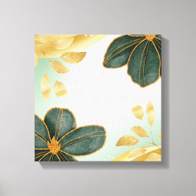 Unique Green Floral Wall Art with Gold Accents Canvastryck (Framsida)