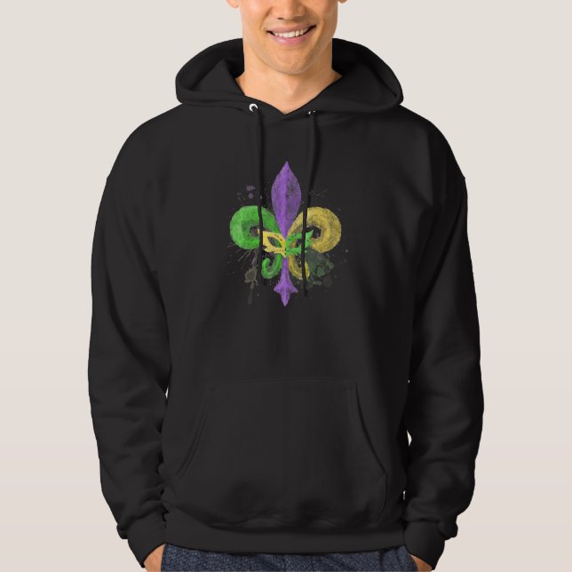 Unique Hand Drawn Fluer De Lis Mardi Gras Carnival Hoodie (Framsida)