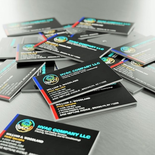Unique Heating & Cooling Company Logo Slogan HVAC  Magnetiska Visitkort (HVAC company refrigerator magnets, Contractor marketing materials, Black business card magnet design)