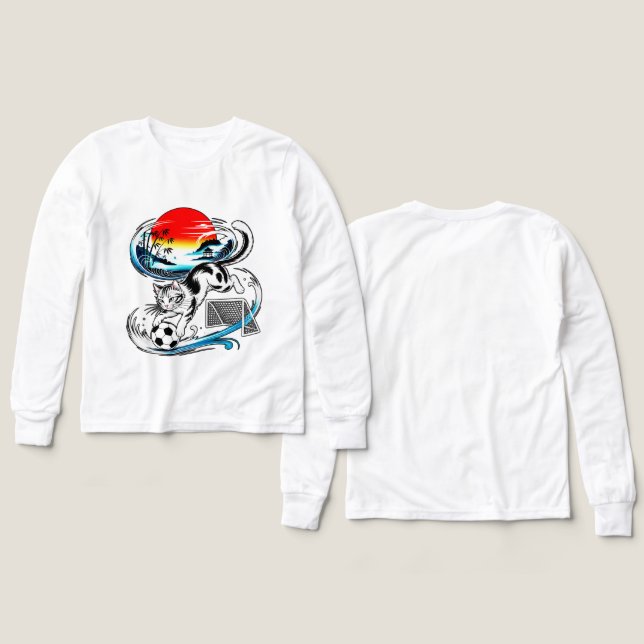 Unique Japanese Soccer Cat Gift for Anime & Footba T Shirt (Design framsida och baksida)
