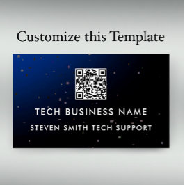 Unique Modern Blue Pixel QR Code Tech Business Visitkort