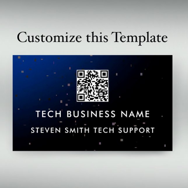 Unique Modern Blue Pixel QR Code Tech Business Visitkort (Personalize this unique blue gradient pixel spotted tech professional business card template.
)