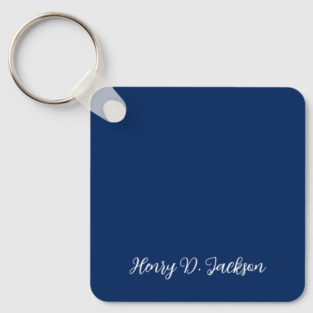 Unique Navy Blue Classical Handwriting Plain Nyckelring (Framsida)