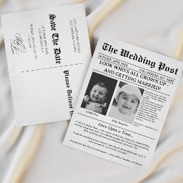 Unique Newspaper Funny Kids Save the Date Wedding Vykort
