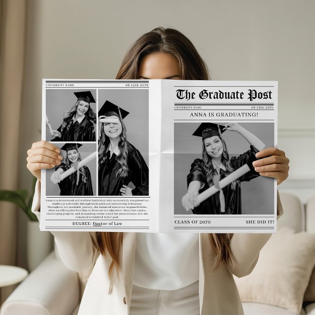 Unique Newspaper Graduation 4 Photo Collage 2026  Kort (Skapare uppladdad)