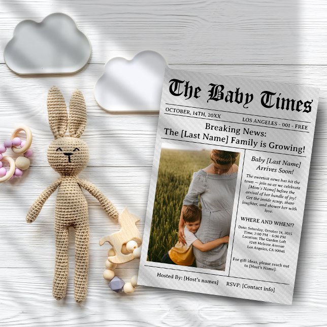 Unique Newspaper Photo Aesthetic Baby Shower Inbjudningar (Skapare uppladdad)