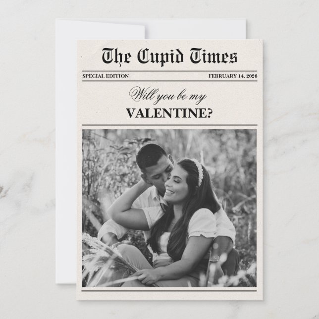 Unique Newspaper Photo Valentine's Day Card Julkort (Framsida)