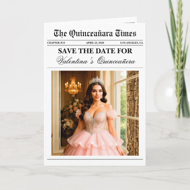 Unique Newspaper Quinceañera Photo Kort (Framsida)