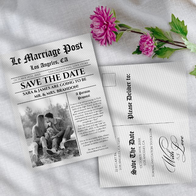 Unique  Newspaper wedding Announcement Postcard Meddelande Vykort (Skapare uppladdad)