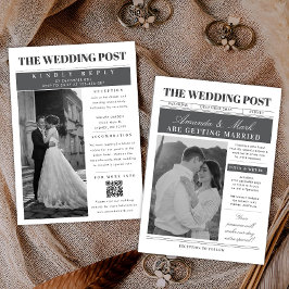 Unique Newspaper Wedding Black and white Inbjudningar