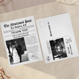 Unique Newspaper Wedding Thank You Postcard Vykort