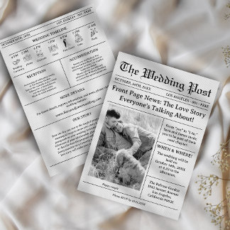 Unique Newspaper Wedding Timeline Inbjudningar