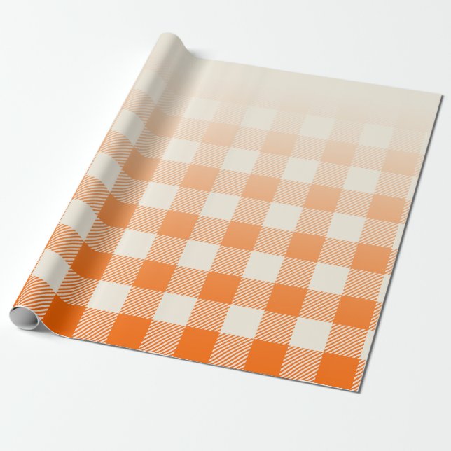 Unique Orange & Cream Peek-A-Boo Buffalo Plaid Presentpapper (Utrullad)
