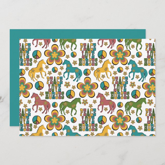 Unique Peace Love Horses Note Card Anteckningskort (Fram/baksida)
