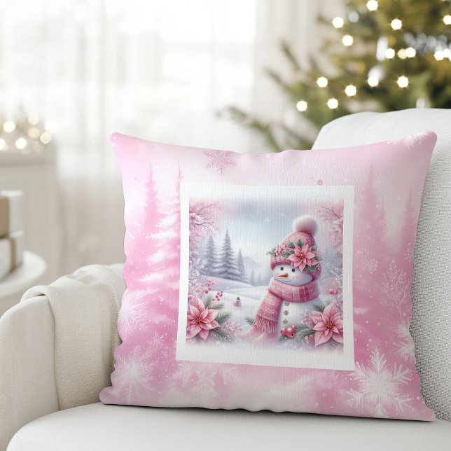 Unique Pink Snowman Christmas Scene Kids Holiday   Kudde (Unique Pink Snowman Christmas Scene Kids Holiday Pillow

)