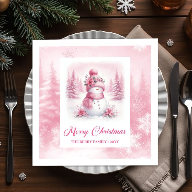 Unique Pink Snowman Kids Pinkmas Winter Scene Xmas Pappersservett (Unique Pink Snowman Kids Pinkmas Winter Scene Christmas Napkins

)
