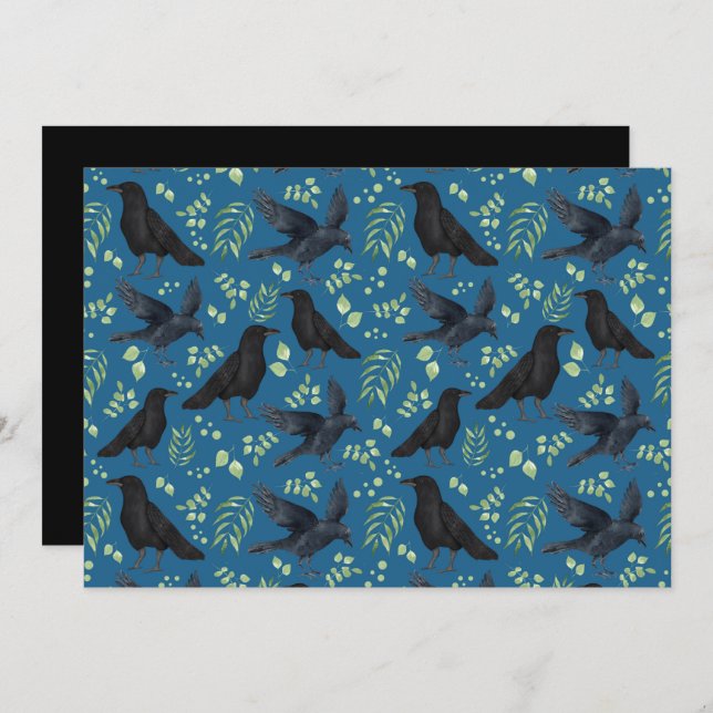 Unique Ravens Note Card in Blue Anteckningskort (Fram/baksida)