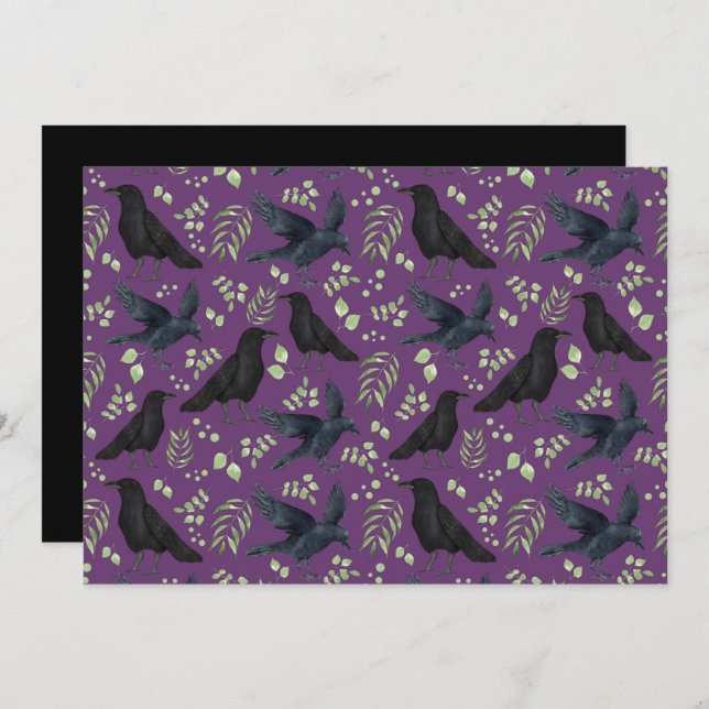 Unique Ravens Note Card in Purple Anteckningskort (Fram/baksida)