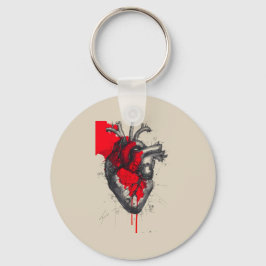 Unique Red Splatter Human Heart Keychain Nyckelring