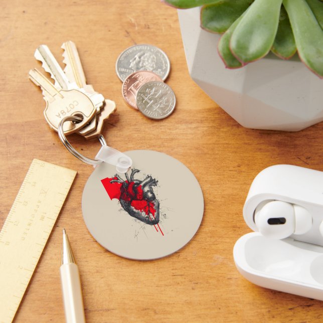 Unique Red Splatter Human Heart Keychain Nyckelring (Skrivbord)