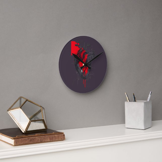 Unique Red Splatter Human Heart Wall Clock Rund Klocka (Kontor)